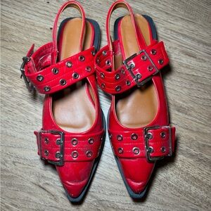 Amazon Red Women's Buckle Flats